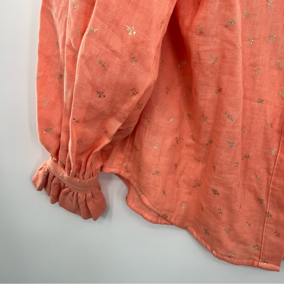 Delete Koch Phoebe Top Button Shirt Ruffle Collar Metallic Blouse Small - Picture 6 of 11